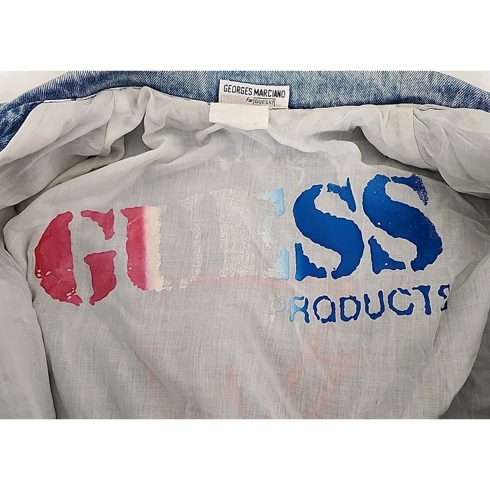 Vintage 80s Georges Marciano for GUESS? Womens Med Jean Jacket Triangle x2 Rare - Picture 5 of 16